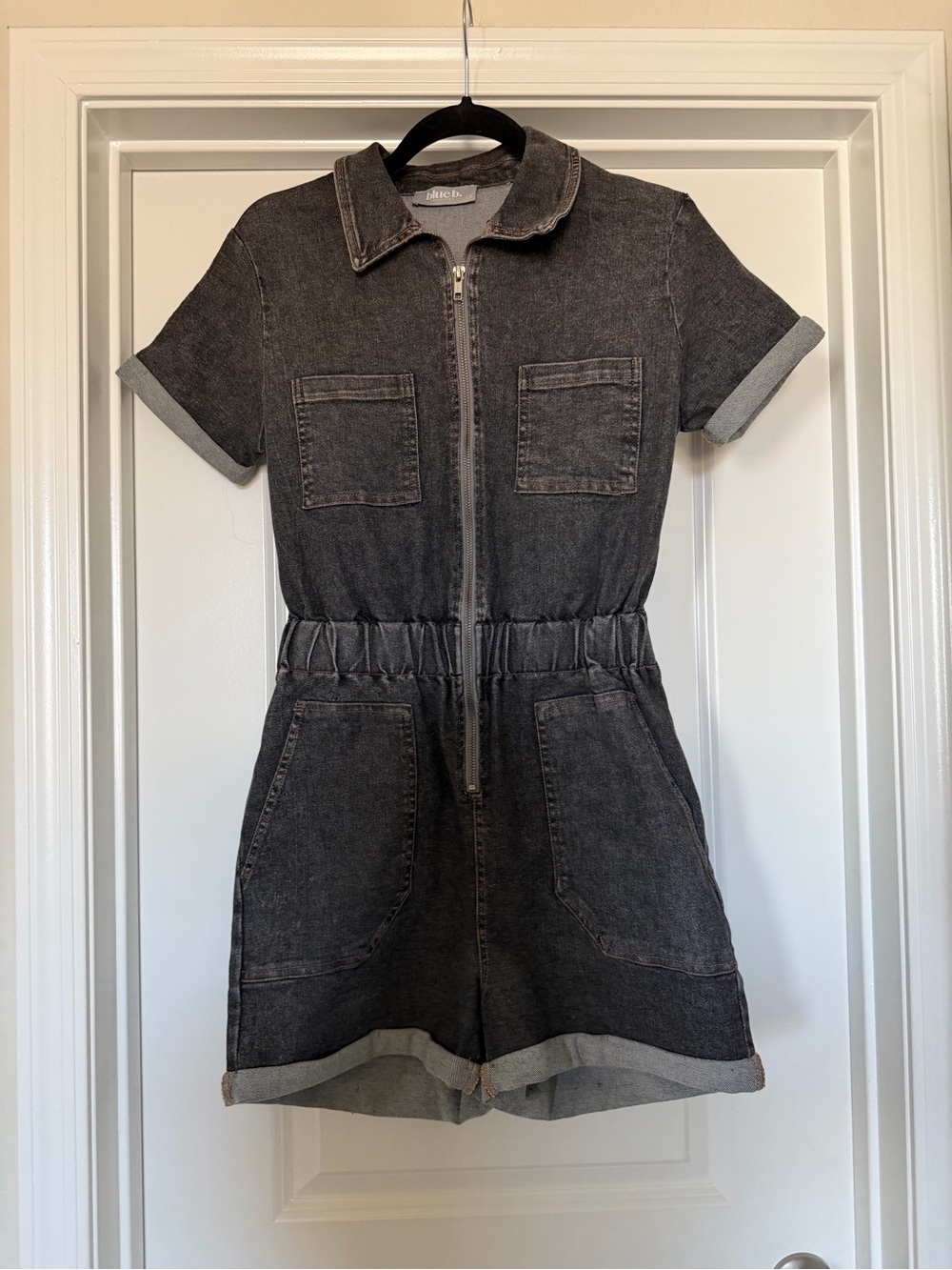 Black washed zip Front romper